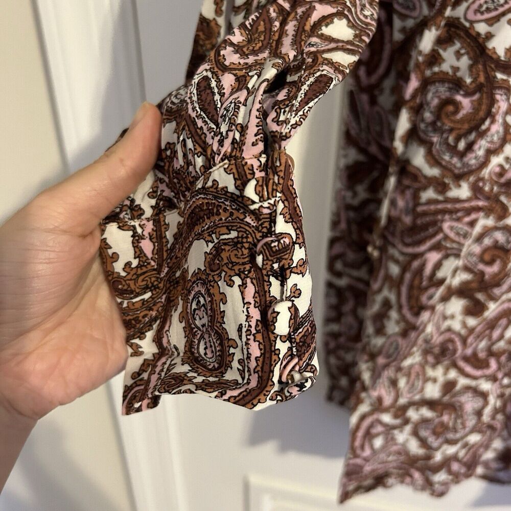 For Love and Lemons Romy Dress Paisley Brown Pink White Ruffle Long Sleeve Mini - Picture 7 of 12